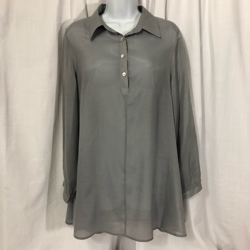 Coldwater Creek - Sheer Gray -  SS / LS Tunic Top